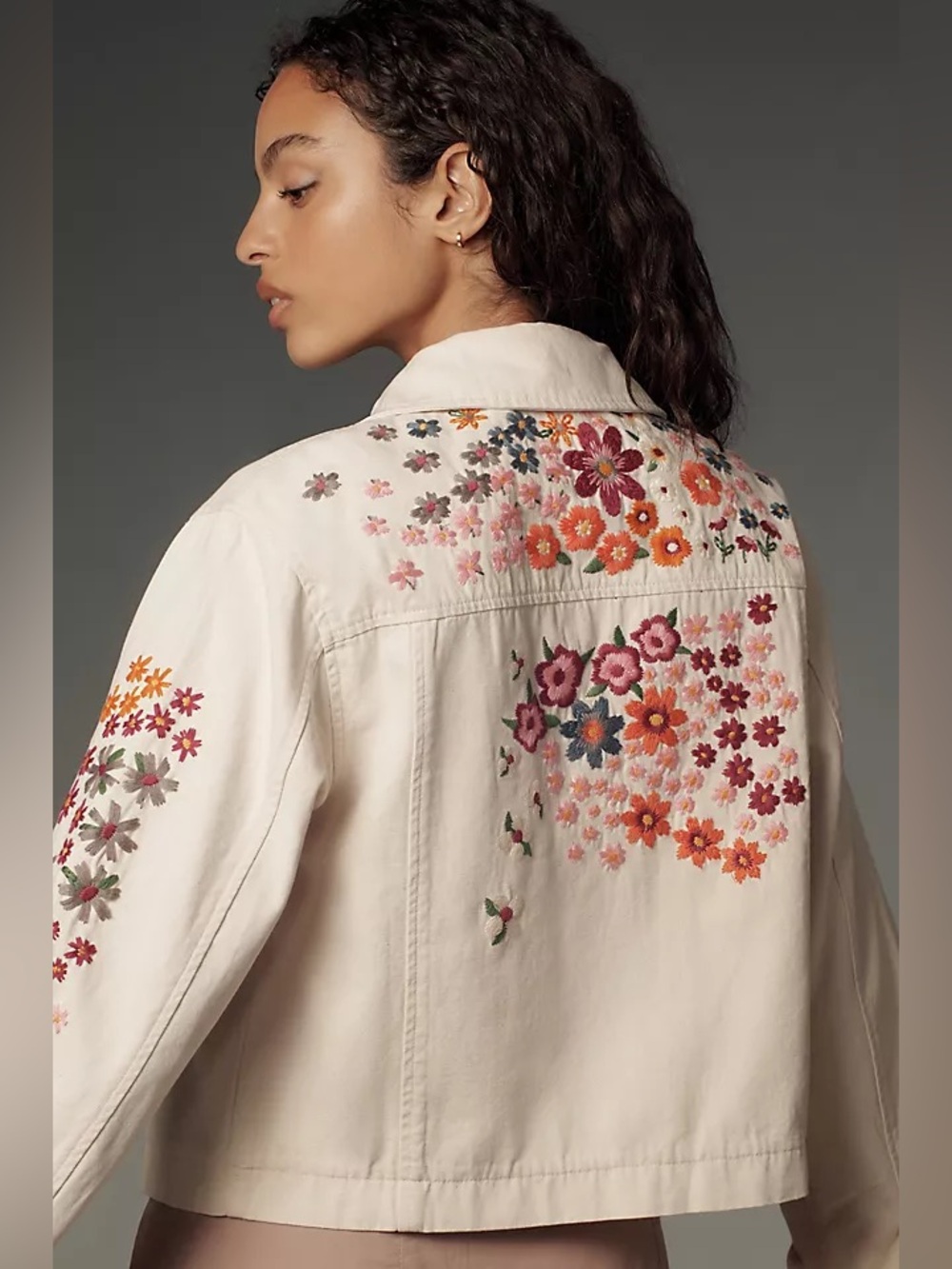Dolan Floral Embroidered Cream Utility Jacket